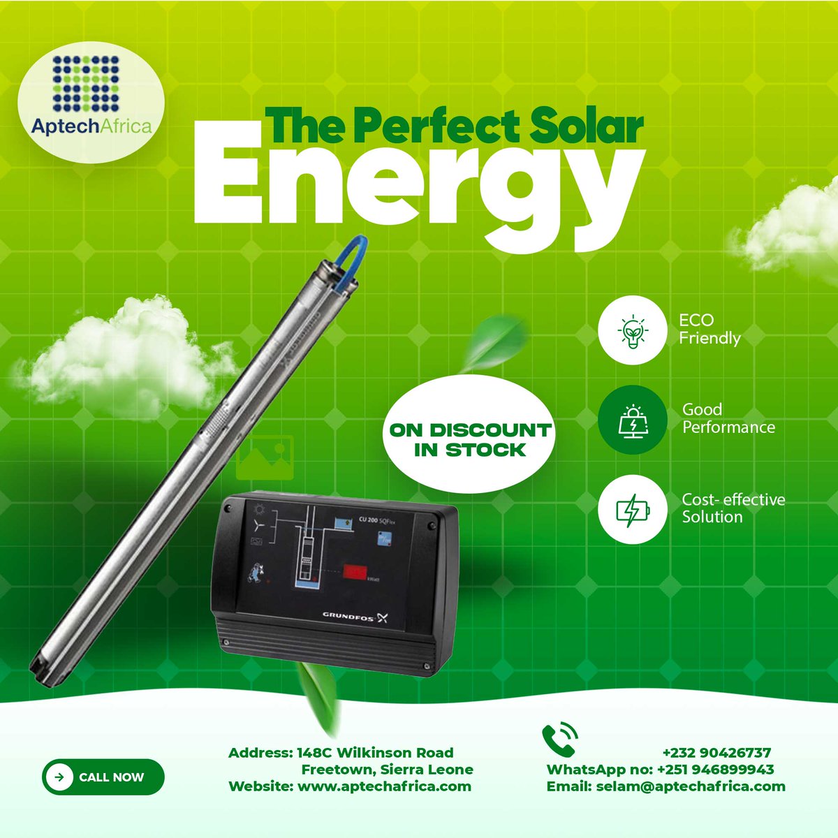 aptechsolar's tweet image. Looking for a reliable solar water pumping solution? The Grundfos SQF 2.5-2 delivers:
•High efficiency &amp;amp; low energy use
•Wide voltage range – works with solar, grid.
#SolarPumping #WaterSolutions #RenewableEnergy #Grundfos #SolarWaterPump #Sustainability #CleanEnergy