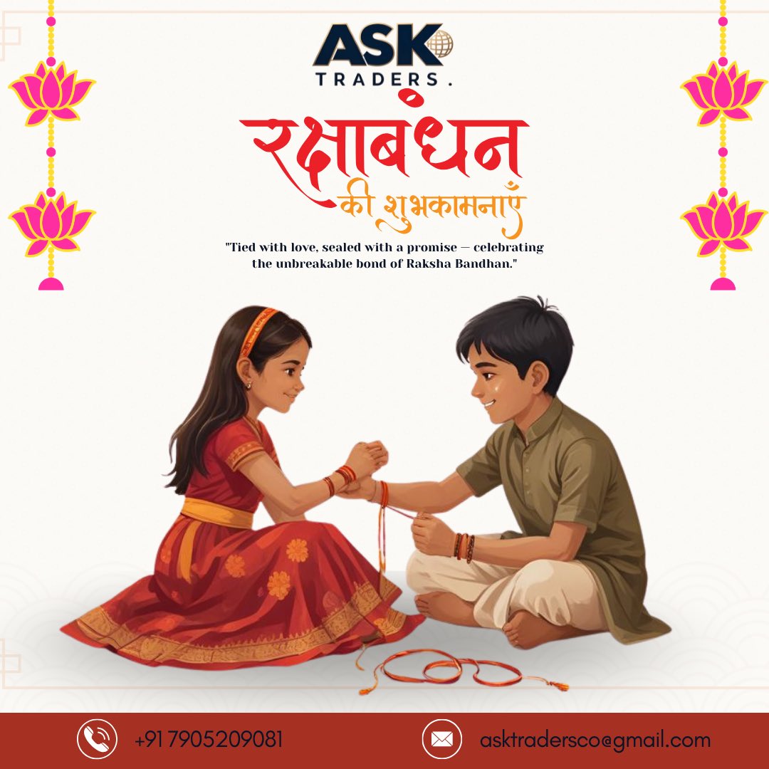 ASKtraders2025's tweet photo. A rakhi is more than a thread—it's a promise of protection, love, and lifelong memories. Happy Raksha Bandhan!

#RakhiCelebration #SiblingBonding #RakshaBandhan2025 #LoveAndProtection #FamilyFestivals #IndianTradition #FestiveFeels #SiblingGoals #BhaiBehen #RakshaVibes https://t.co/aln8CPfDGk