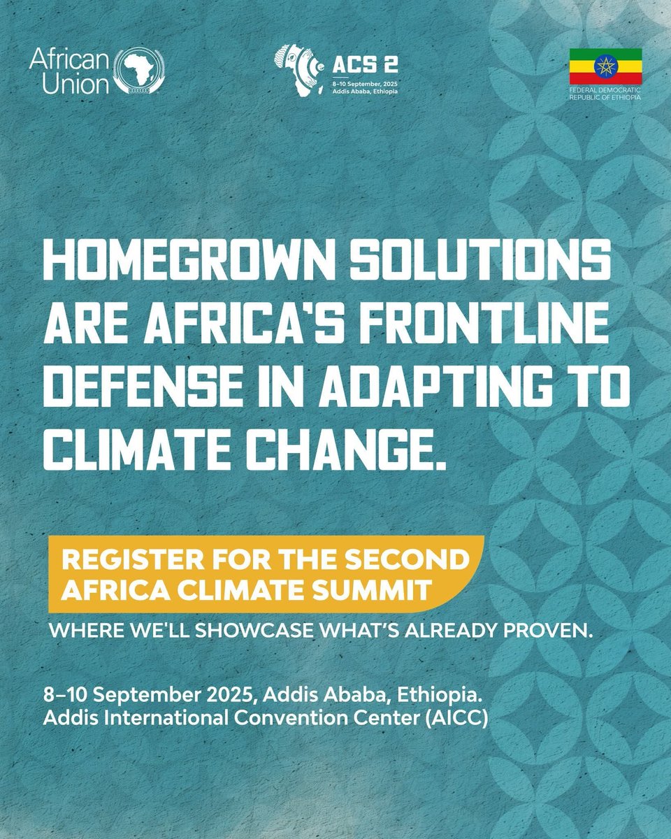 shiferawchimde's tweet image. Between G20, UNGA, &amp;amp; COP30, ACS2 is Africa’s moment to lead. Join us in Addis Ababa, Sept 8-10, 2025! africaclimatesummit2.et #ACS2 #GlobalClimate 
#AfricanSolutions