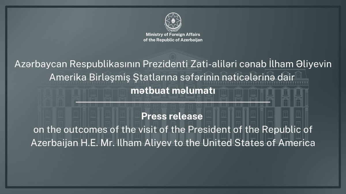 Azerbaigian in Italia (@ambasciataaze) on Twitter photo Comunicato stampa sui risultati della visita del Presidente della Repubblica dell'#Azerbaigian🇦🇿, S.E. Ilham Aliyev, negli Stati Uniti d'America.
<a href="/ItalyMFA/">Farnesina 🇮🇹</a> <a href="/MFTMalta/">Ministry for Foreign Affairs and Tourism</a> <a href="/AffariEsteriSMR/">Segreteria di Stato per gli Affari Esteri SMR</a>
<a href="/Palazzo_Chigi/">Palazzo_Chigi</a> <a href="/Quirinale/">Quirinale</a> <a href="/SenatoStampa/">Senato Repubblica</a> <a href="/Montecitorio/">Camera dei deputati</a>
🔗 facebook.com/share/1LLweQph… Comunicato stampa sui risultati della visita del Presidente della Repubblica dell'#Azerbaigian🇦🇿, S.E. Ilham Aliyev, negli Stati Uniti d'America.
<a href="/ItalyMFA/">Farnesina 🇮🇹</a> <a href="/MFTMalta/">Ministry for Foreign Affairs and Tourism</a> <a href="/AffariEsteriSMR/">Segreteria di Stato per gli Affari Esteri SMR</a>
<a href="/Palazzo_Chigi/">Palazzo_Chigi</a> <a href="/Quirinale/">Quirinale</a> <a href="/SenatoStampa/">Senato Repubblica</a> <a href="/Montecitorio/">Camera dei deputati</a>
🔗 facebook.com/share/1LLweQph…