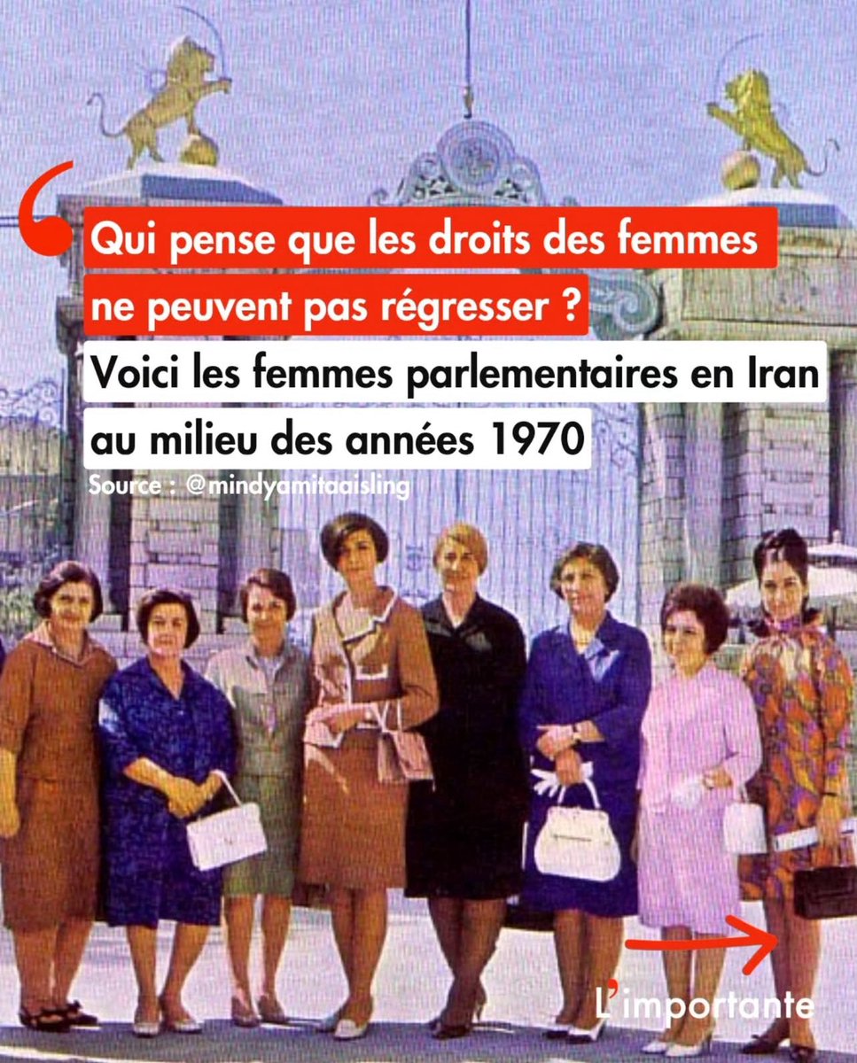 🇫🇷 Vous pensez que les droits des femmes ne peuvent pas reculer ? Regardez cette photo des femmes parlementaires en Iran dans les années 70 ! 

les femmes ont perdu tous leurs droits après la révolution islamo-marxiste de 1979 et l’instauration de la république islamique  

🇬🇧