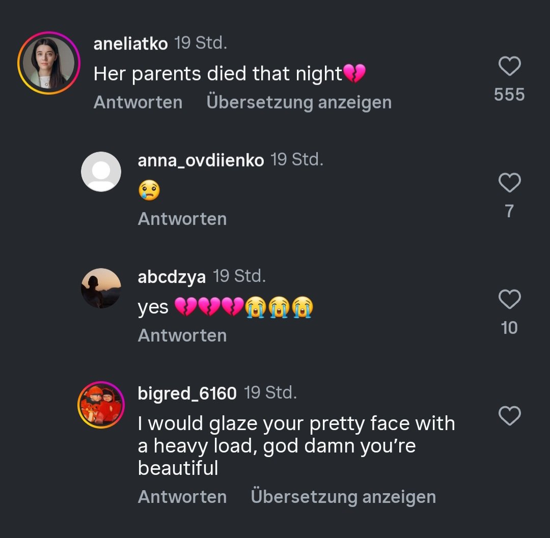 Eine ukrainische Frau überlebt einen Bombenangriff, verliert ihre Eltern und ein Mann phantasiert in der Kommentarspalte wie er ihr gerne ins Gesicht ejakulieren würde. Es gibt als Frau kein Entkommen als Objekt und *****vorlage wahrgenommen zu werden.