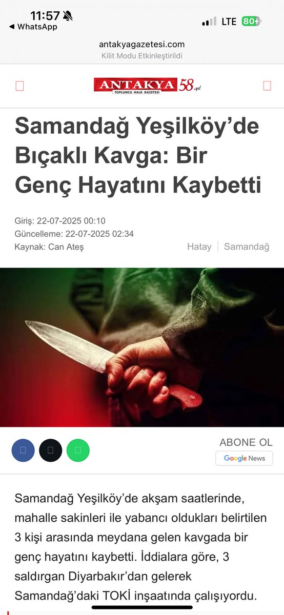 Dün akşam Hatay Samandağı’nda 22 Temmuz’da bir Samandağlının 3 TOKİ işçisi ile çıkan kavgada bıçaklanıp öldürülmesi sonrasında başlayan olaylar son günlerde yaralama hadiseleri üzerine tekrar canlandı. Olayları tahrik edenlerin DEM’liler olduğu çok açık. 

Zaten Samandağlıların