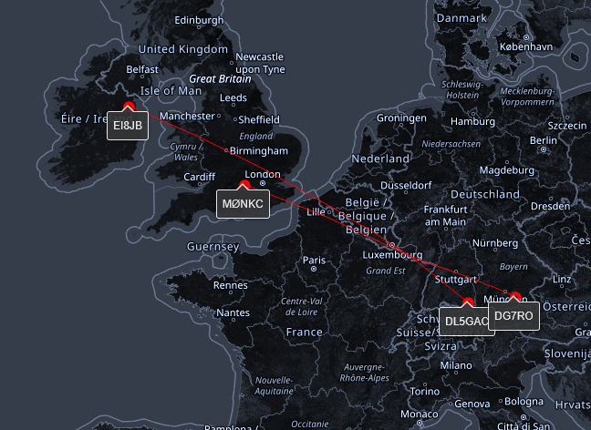 Super crazy strong 🔥 FO-29 🛰️ pass now. Had to lower the RF power to 0% with only my 5 ele elk handheld. Started with 5% as usual and was super crazy loud. Not too busy as many are not aware it is on. 
Thank you
DG7RO <a href="/dg7ro_tor/">dg7ro</a> JN58/JN57/JN68/JN67
DL5GAC <a href="/Dl5Gac/">DL5GAC Robert</a> 
EI8JB 
M0NKC