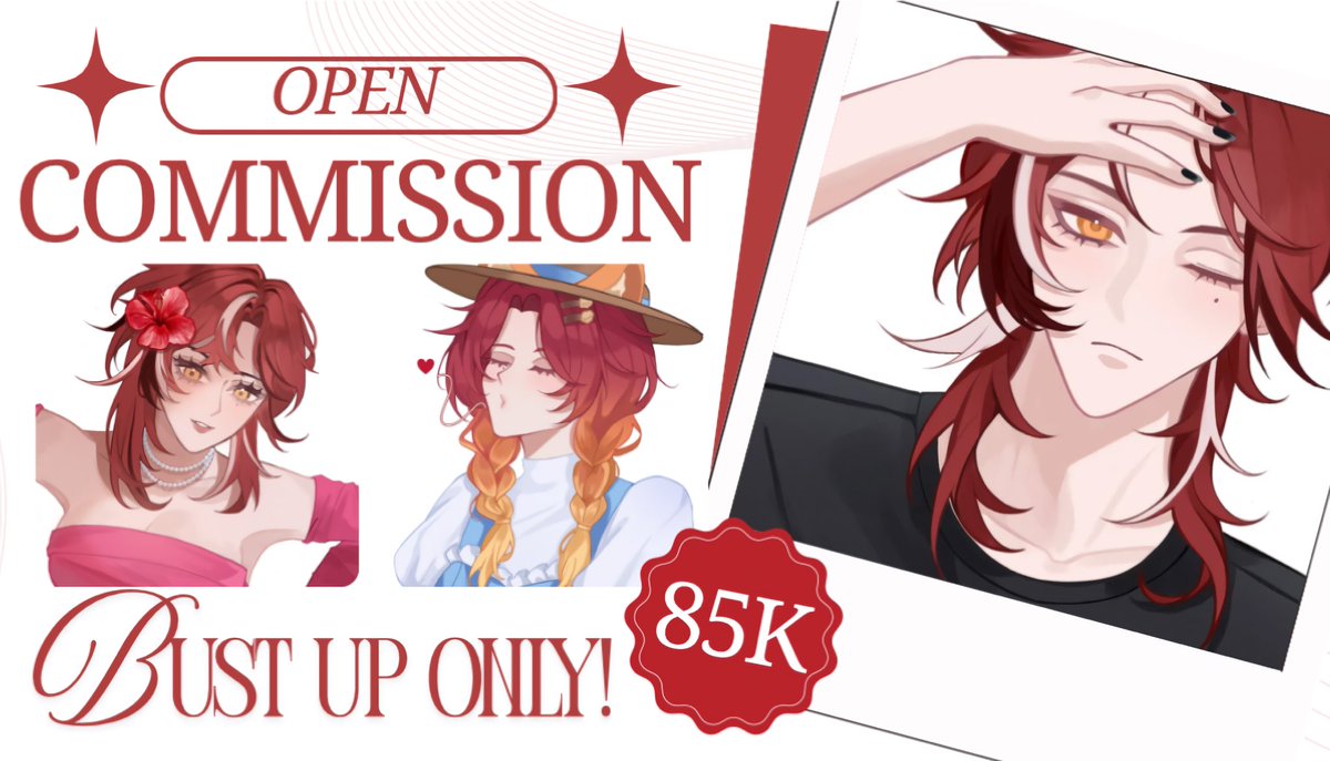 ❗️OPEN COMMISSION ❗️
[ RTs &amp; likes are very appreciated <3 ]

hi! aku buka comms style full render untuk bust up 85k yaa, untuk pembeli pertama dapat diskon 10% 🤩 avail for limited slot, jangan lupa mention after dm~❤️

term of service below 🔽🧵

#Commission #commissionsopen