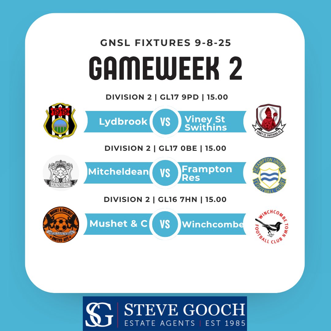 GNSL (@gnslofficial) on Twitter photo After some midweek cup action, the Second League Gameweek is here!
<a href="/BiburyAFC/">Bibury Football Club</a> <a href="/DursleyTownAFC/">Dursley Town AFC β€οΈπ€</a> <a href="/BrockAlbion/">Brockworth Albion FC</a> <a href="/whaddonuntied/">Whaddon united</a> <a href="/bicknor_fc/">English Bicknor FC</a> <a href="/HardwickeAFC/">Hardwicke AFC</a> <a href="/PainswickFC/">Painswick FC</a> <a href="/BreamArmy/">Bream Amateurs FC</a> <a href="/WickwarWandFC_/">Wickwar Wanderers F.C.</a> <a href="/VSSFC/">Viney St.Swithins FC</a>
Will all be hoping to make a perfect start to the season with 2 wins from 2!
#gnsl After some midweek cup action, the Second League Gameweek is here!
<a href="/BiburyAFC/">Bibury Football Club</a> <a href="/DursleyTownAFC/">Dursley Town AFC β€οΈπ€</a> <a href="/BrockAlbion/">Brockworth Albion FC</a> <a href="/whaddonuntied/">Whaddon united</a> <a href="/bicknor_fc/">English Bicknor FC</a> <a href="/HardwickeAFC/">Hardwicke AFC</a> <a href="/PainswickFC/">Painswick FC</a> <a href="/BreamArmy/">Bream Amateurs FC</a> <a href="/WickwarWandFC_/">Wickwar Wanderers F.C.</a> <a href="/VSSFC/">Viney St.Swithins FC</a>
Will all be hoping to make a perfect start to the season with 2 wins from 2!
#gnsl
