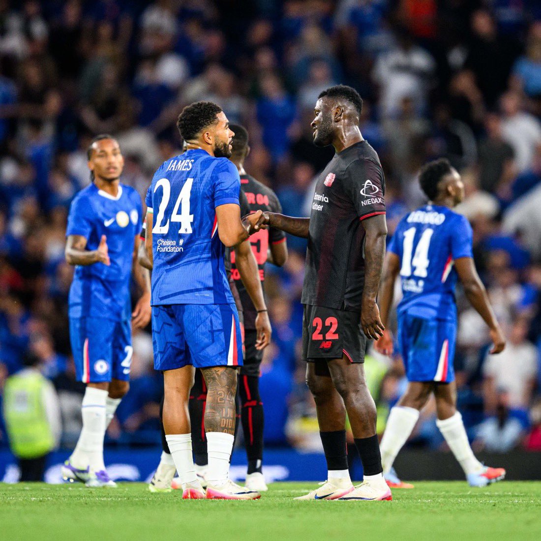 Boniface: Hw far, abeg you fit run me your golden badge jersey?🙂

Reece James: Sharp, but we no dey do that one for here😂😂