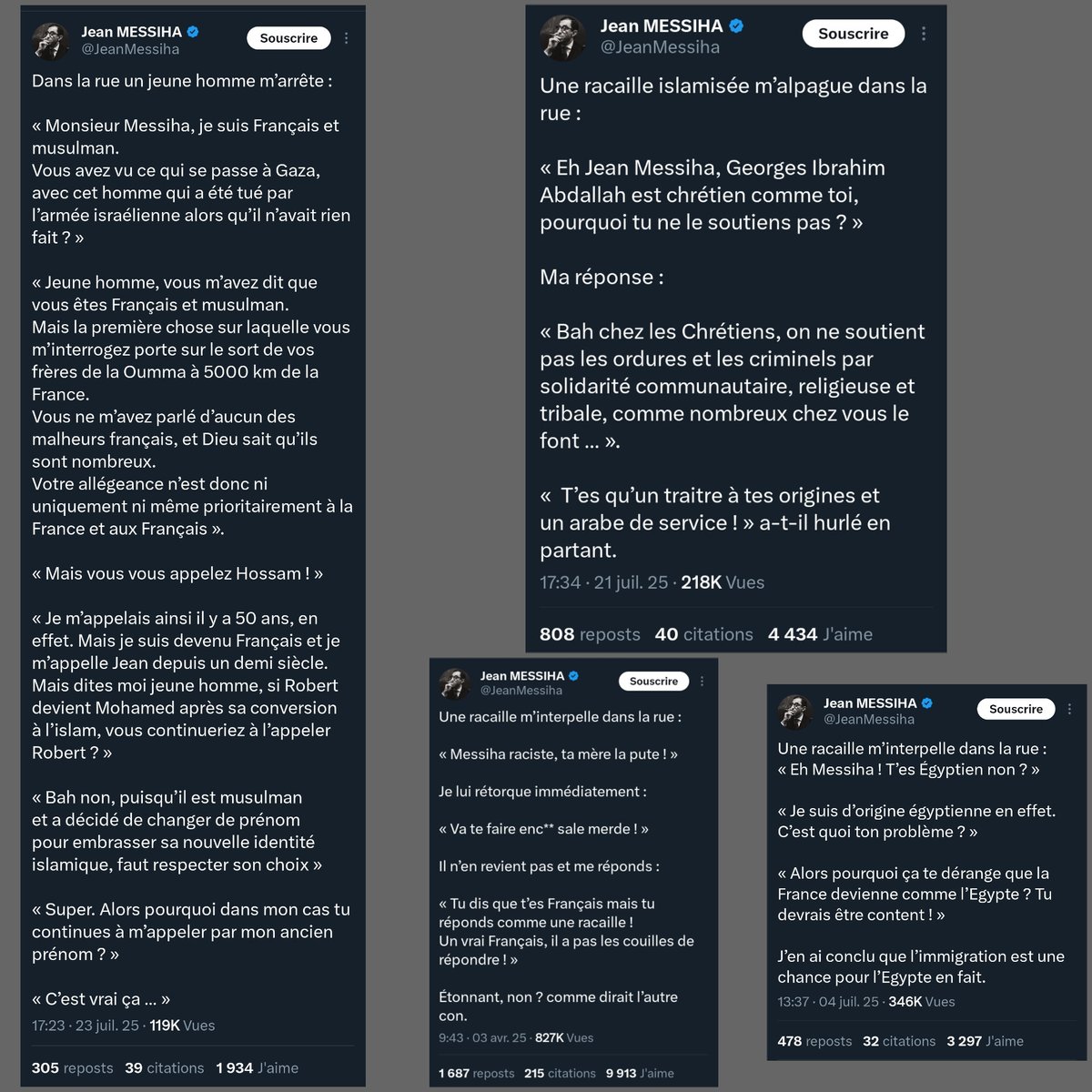 Tajmaat_Service's tweet image. Bonjour Hossam Messiha,

Vous êtes véritablement une victime en quête de buzz. Vous qui, si prompt à insulter et à attiser une guerre civile sur les réseaux sociaux, vous révélez incapable de répondre à deux adolescentes qui vous invectivent.

Permettez-nous de douter de votre…