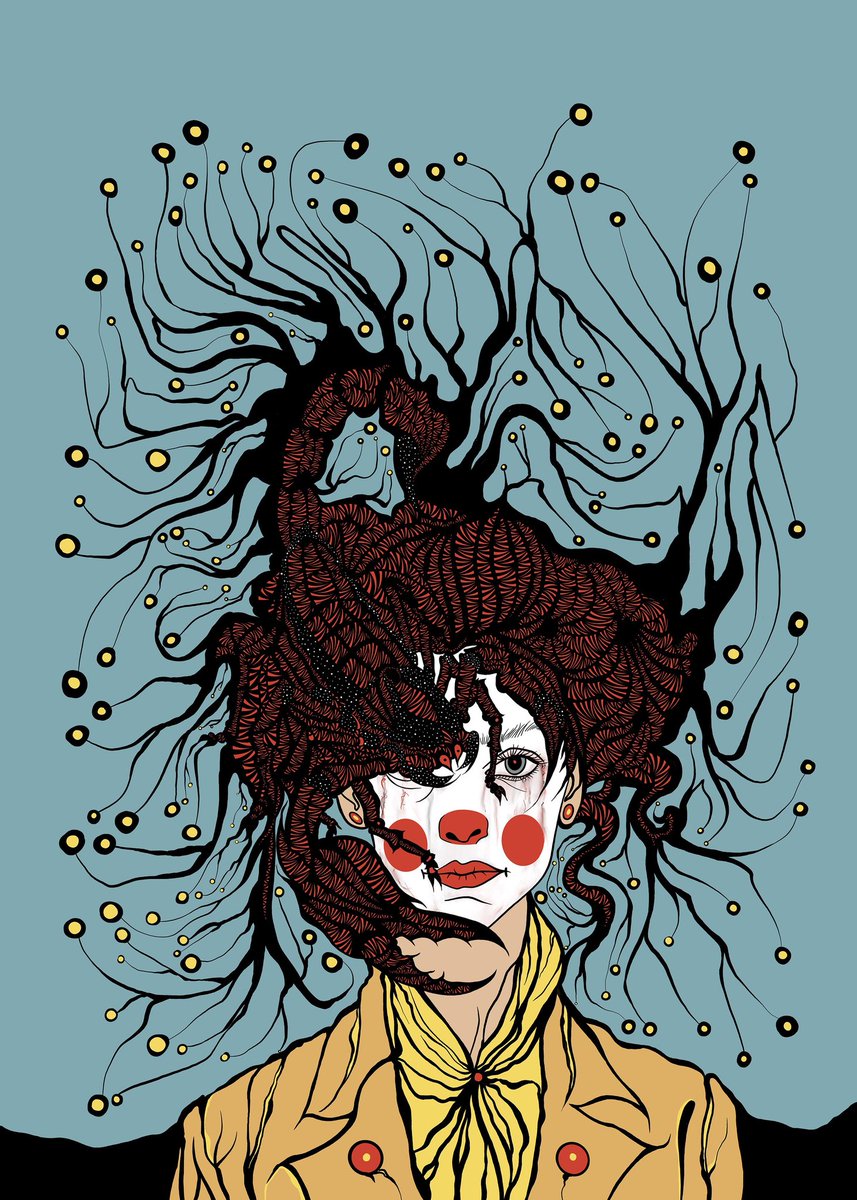 Gm Gm ⚘️ 
Sad clown girl with wild scorpion 🦂 
✨️open edition 
✨️2.50 tez 
objkt.com/tokens/open_ob…