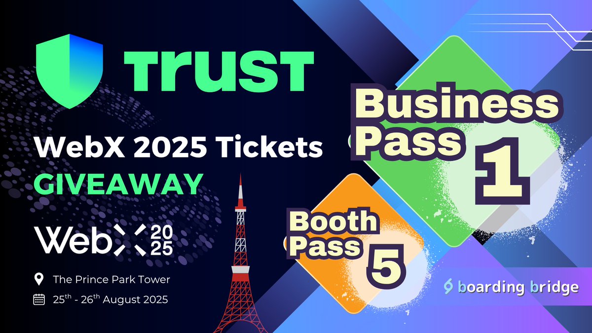 boarding bridge (@bb_jpdao) on Twitter photo 【WebX 2025招待】チケットGiveaway✈️
WebX GoldスポンサーTrust Walletより
🎟️ Business Pass × 1名 (通常$299)
🎟️ Booth Pass × 5名 (通常$99)
✅ Like, RP, Follow
<a href="/TrustWallet/">Trust Wallet</a> & <a href="/WebX_Asia/">WebX 2025 (Aug 25-26)</a> & <a href="/bb_jpdao/">boarding bridge</a>
✅ 詳細&参加はこちら
▶️ bbdao.deform.cc/trust
【Trust Walletとは】 【WebX 2025招待】チケットGiveaway✈️
WebX GoldスポンサーTrust Walletより
🎟️ Business Pass × 1名 (通常$299)
🎟️ Booth Pass × 5名 (通常$99)
✅ Like, RP, Follow
<a href="/TrustWallet/">Trust Wallet</a> & <a href="/WebX_Asia/">WebX 2025 (Aug 25-26)</a> & <a href="/bb_jpdao/">boarding bridge</a>
✅ 詳細&参加はこちら
▶️ bbdao.deform.cc/trust
【Trust Walletとは】