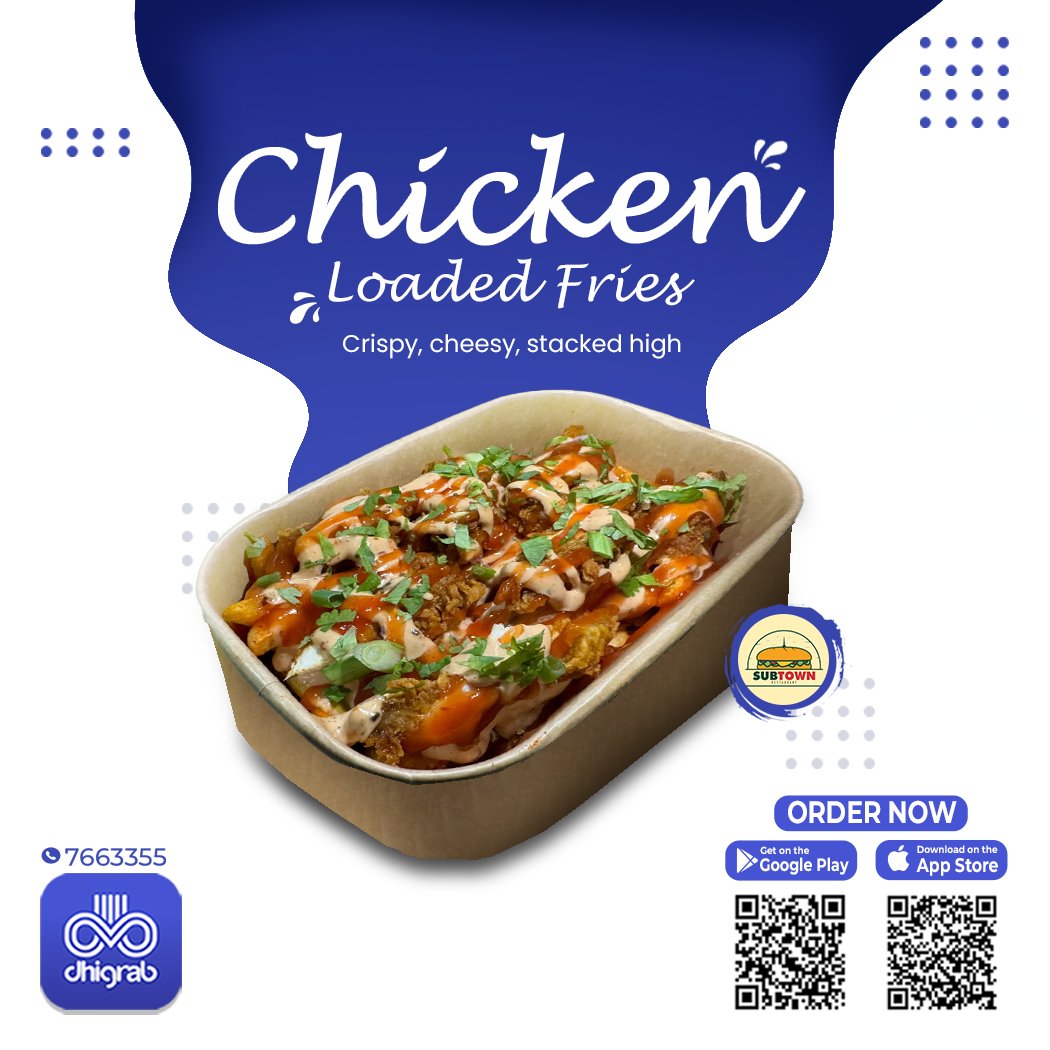 dhigrab's tweet photo. ππ Subtown Chicken Loaded Fries β crispy fries piled high with tender chicken, melty cheese & mouth-watering toppings!
π€€ Order now on Dhigrab and treat yourself today. ππ¨
#Dhigrab #Subtown #ChickenLoadedFries #FriesLovers https://t.co/RDpYHYFQ0M