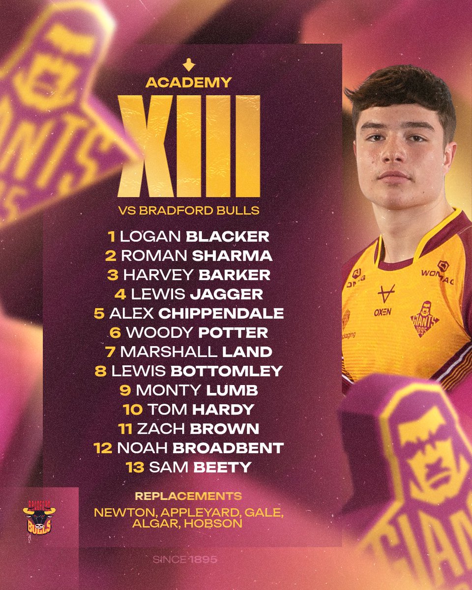 Giantsrl's tweet image. Your Academy Team to face Bradford Bulls at Laund Hill 🤛

#Since1895