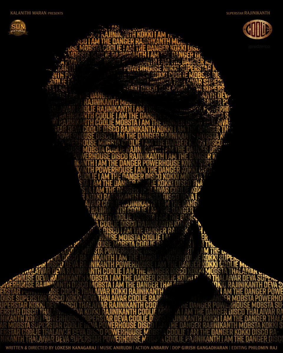 redzerco's tweet photo. Coolie. Powerhouse. Mobsta. Deva. Superstar.

50 years of style, swag &amp; storm of #Thalaivar @rajinikanth 

Designed by @allwinebejosh 

#Coolie @Dir_Lokesh @sunpictures @iamnagarjuna @anirudhofficial @gopiprasannaa @hegdepooja @shrutihaasan @anbariv @philoedit @girishganges https://t.co/kotFc2tbtm