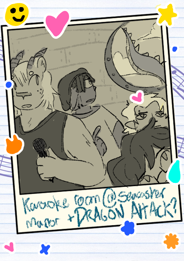 dtlestrade's tweet image. and my piece for the fhsona scrapbook zine!! link to the bundle in replies 

#dimension20 #fhsona