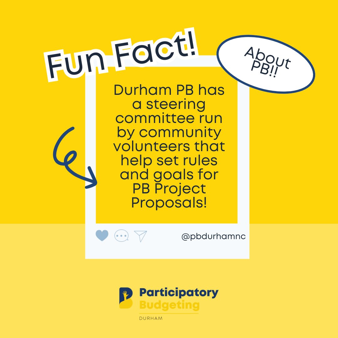 Another fun fact about Durham PB! We love our PB Steering Committee and could not do the work without them! #ParticipatoryBudgeting #CityofDurham #DurhamNC

Website: pbdurham.org