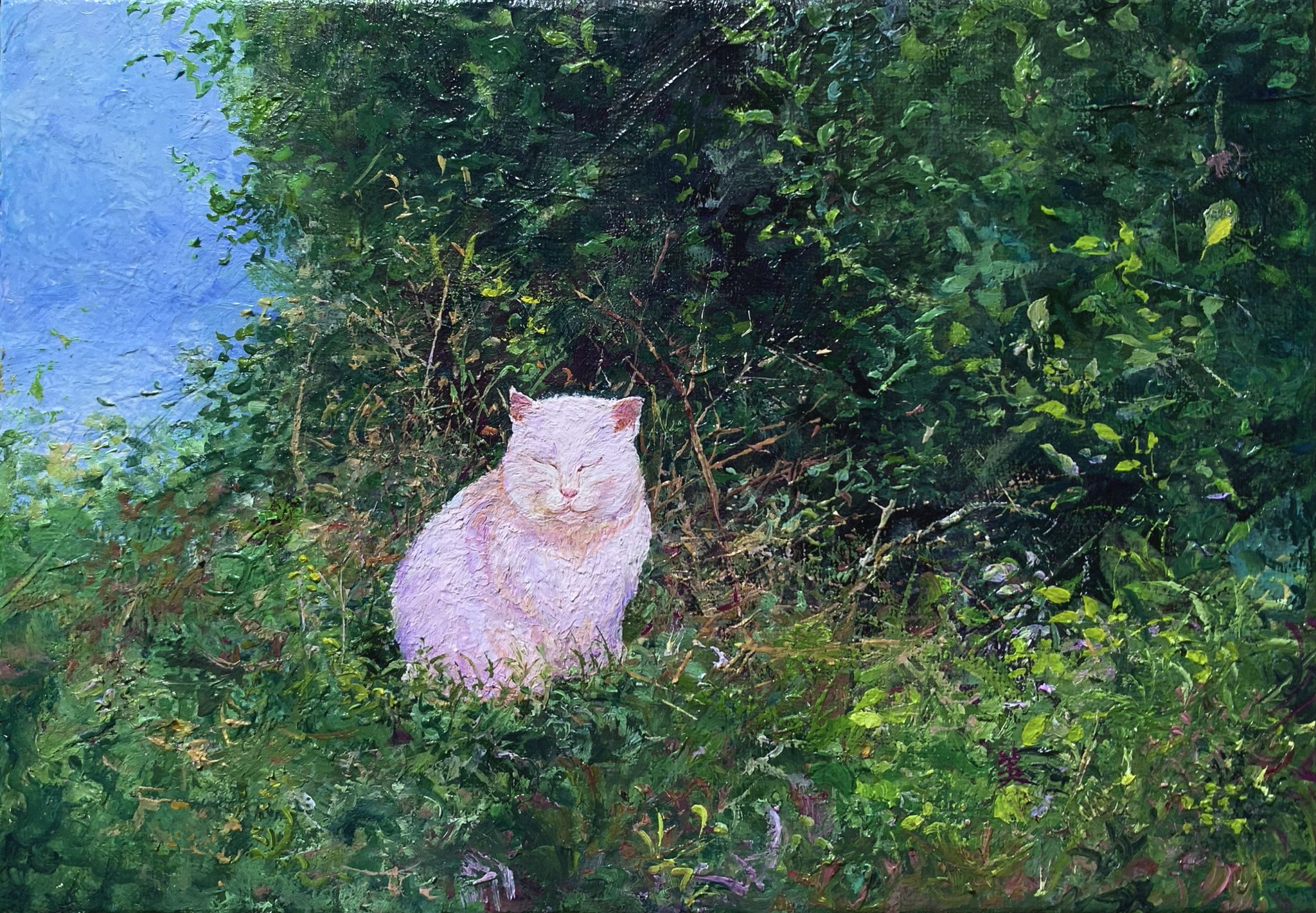 まるまるネコ　油絵 まるまるネコ 油絵 美術品・アンティーク・コレクション