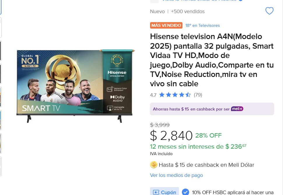 ¡OFERTA IMPERDIBLE! TELEVISIÓN HISENSE A4N 32" SMART HD ✅🎉
MercadoLibre: Hisense Television A4n(modelo 2025) Pantalla 32 Pulgadas, Smart Vidaa Tv Hd,modo De Juego,dolby Audio,comparte En Tu Tv,noise Reduction,mira Tv En Vivo Sin Cable

👉Ver Oferta: mercadolibre.com/sec/2FzdQJ1

2…