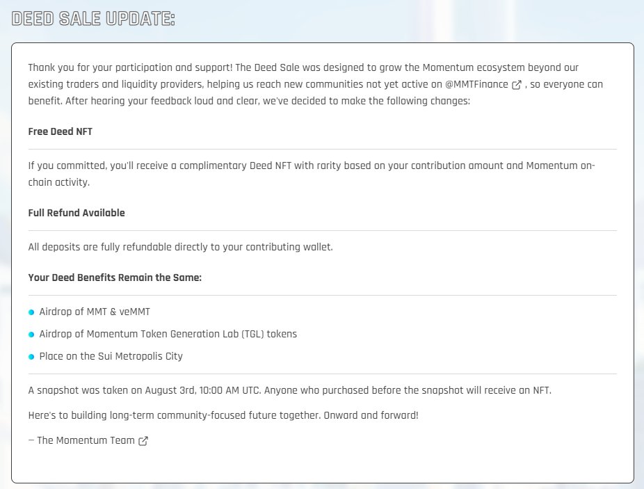 모멘텀 NFT 구매자 환불 클레임 진행

홈페이지  : deed.mmt.finance/announcement

<a href="/MMTFinance/">Momentum</a>  NFT 구매하기 위해 디파짓 진행했던 분들은 환불 클레임이 가능하며, 향후 NFT 에어드랍을 받을 수 있습니다. 예치한 분들은 환불 신청하세요

* 차후 디파짓 했던 분들은 무료 NFT로 에어드랍 예정(개꿀)