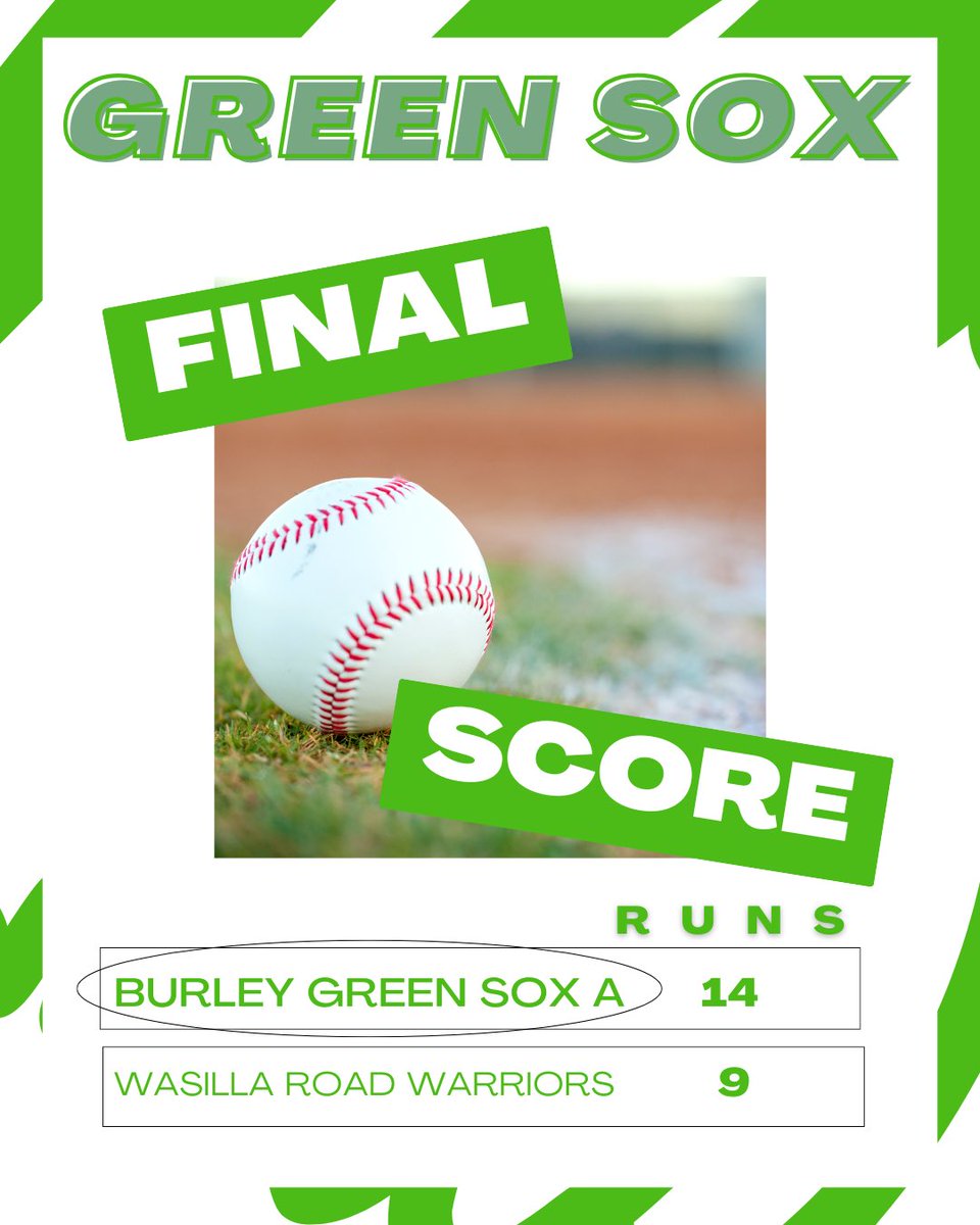 GreenSox Advance! ⚾️

Burley GreenSox punched their ticket to the next round with a 14-9 win over the Wasilla Road Warriors last night! 

Coming up next:
🆚 Bozeman Bucks
📍 Today – August 9
🕐 First pitch at 1:00 PM

Let’s get it done, GreenSox! 💚 ⚾️