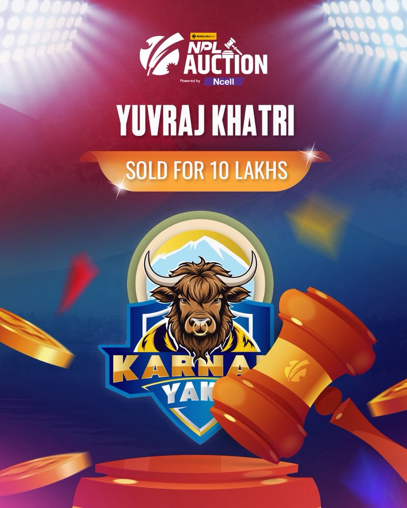 OfficialNPLT20's tweet image. 📣 Yak Attack just got a royal horn! Yuvraj Khatri joins Karnali! 🐂

#SBLNPL | #NPLAuction