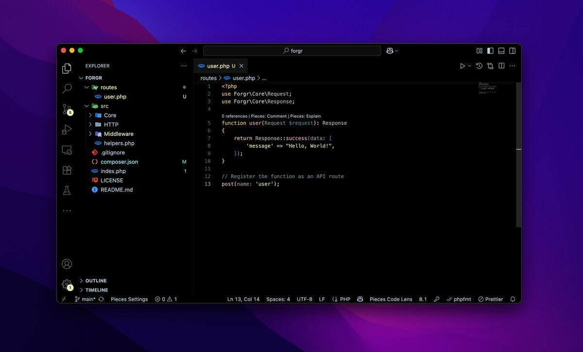 prospercode's tweet image. Hello everyone! 👋

I built Forgr, an open-source PHP library that turns any function into an API with one endpoint. 🛟

Handles CORS, JSON, JWT, and has a built-in HTTP client. 🦾

Check it out, star it, and feel free to contribute.👇 
github.com/chukwunonsopro…