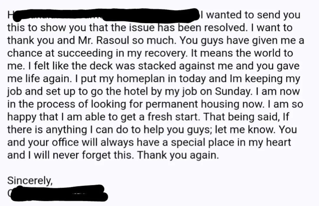 When you have amazing staff and are doing a bit of good... Someone gets a second chance.
