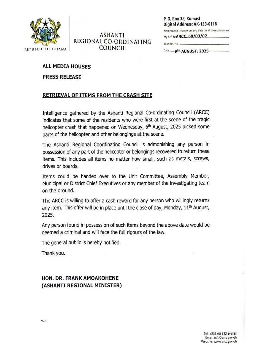 Ray_directs's tweet image. Kindly return anything taken from the crash site