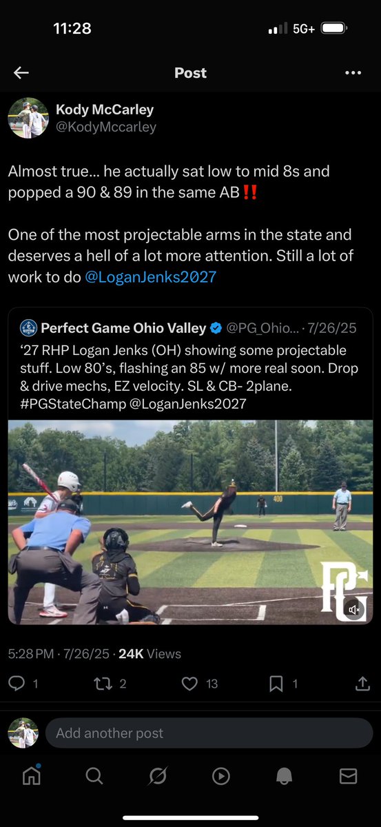 Kody McCarley (@kodymccarley) on Twitter photo <a href="/PG_OhioValley/">Perfect Game Ohio Valley</a> BE BETTER!!! Took away something from a kid who EARNED IT! Keep pumping, <a href="/LoganJenks2027/">Logan Jenks</a> ! <a href="/PG_OhioValley/">Perfect Game Ohio Valley</a> BE BETTER!!! Took away something from a kid who EARNED IT! Keep pumping, <a href="/LoganJenks2027/">Logan Jenks</a> !