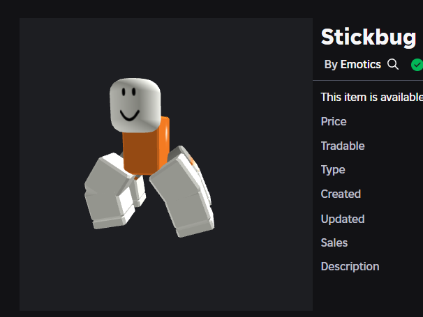 Check out my Stickbug Emote if u wanna!

GET STICKBUGGED MAHAHAAH im having too much fun with this lol

roblox.com/catalog/124478…

#RobloxDev  #robloxugc #ROBLOX #growagarden