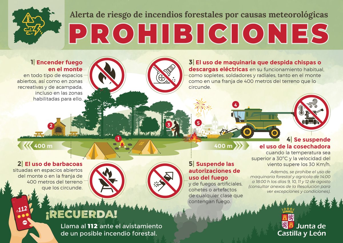 Se amplía la alerta por riesgo de incendios #IIFF por causas meteorológicas hasta el 12 de agosto. Consulta condiciones especiales que puedan afectar a tu tabajo
comunicacion.jcyl.es/web/jcyl/Comun…