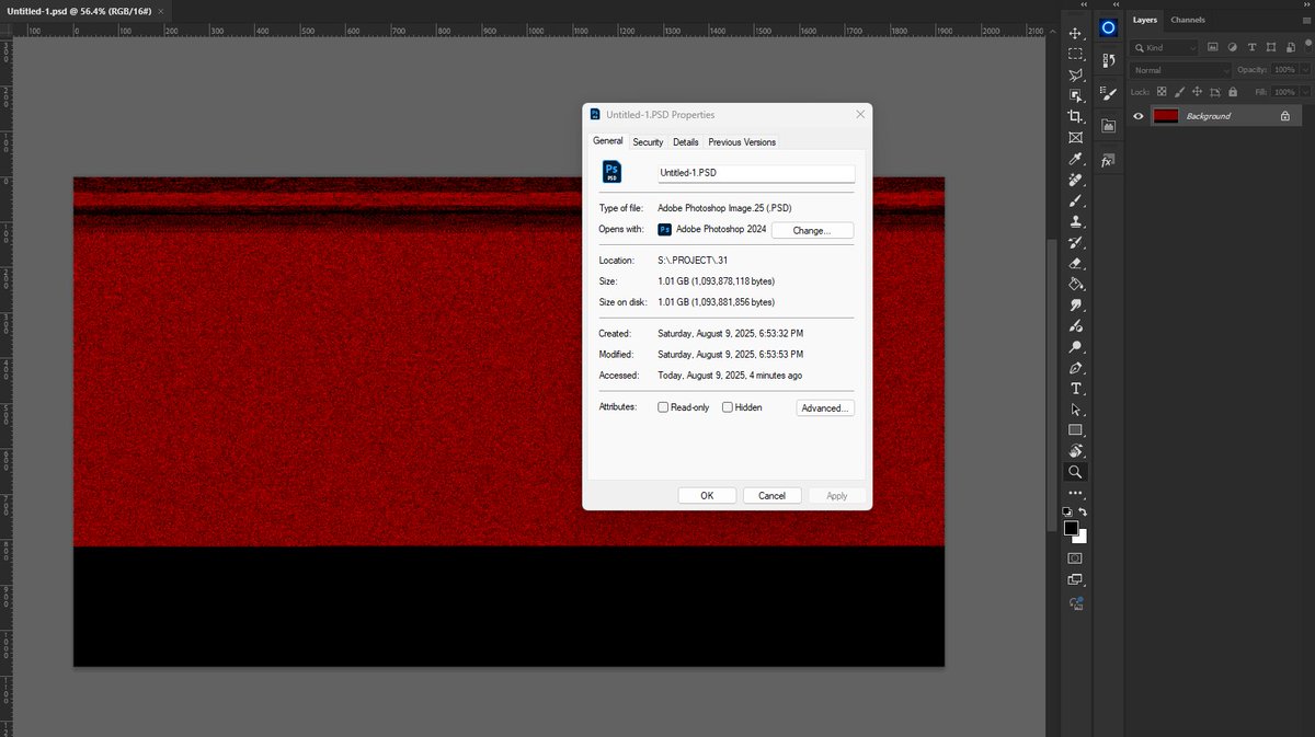 پروژه فتومونتاژی که نزدیک به یک هفته‌ست از وقت استراحتم زدم تا روش کار کنم سر قطعی برق به طور کامل از دست رفت.
فایل PSD با بیش از یک گیگابایت حجمو وقتی باز می‌کنم به این شکل درومده. بیش از 500 لایه نقاشی و فتوبش از دست رفت.