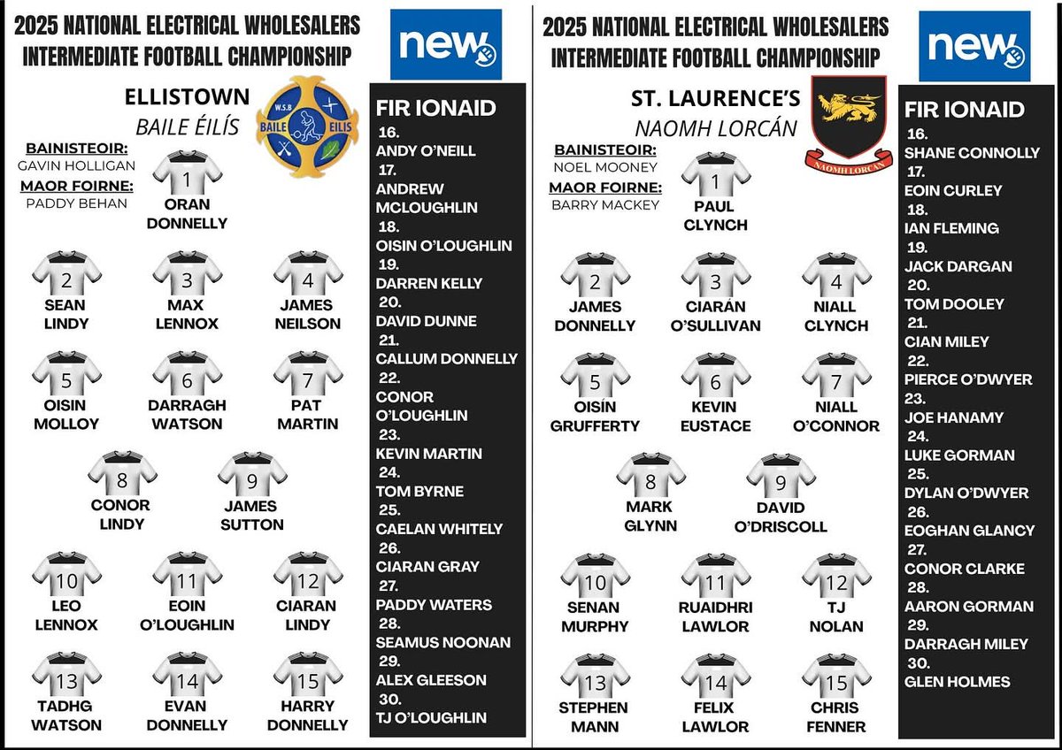 The Ellistown &amp; St. Laurence’s teams for today’s Preliminary Round Fixture in the National Electrical Wholesalers Intermediate Football Championship.