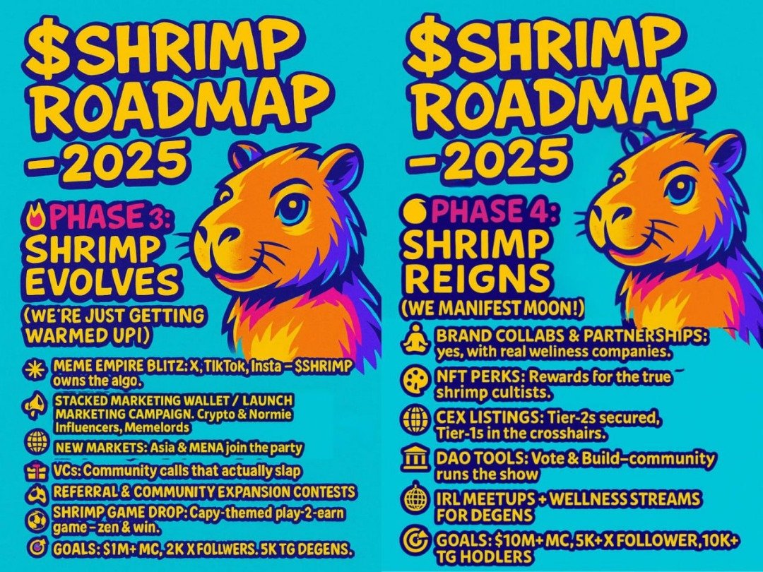 Tired of the same old meme coins? 😴 🦐 $SHRIMP is building a unique "capybara culture" community focused on wellness & real utility They're updated roadmap just dropped and they smashing Phase 3 now... version 2.0 of their custom AI bot, launching a P2E game & a major https://t.co/KcV8V7ULQ6