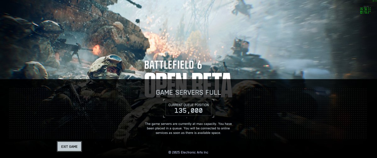 New all-time peak for the <a href="/Battlefield/">Battlefield</a> 6 Open Beta right now at 473,384 concurrent on Steam. 

135,000 in the queue just now.