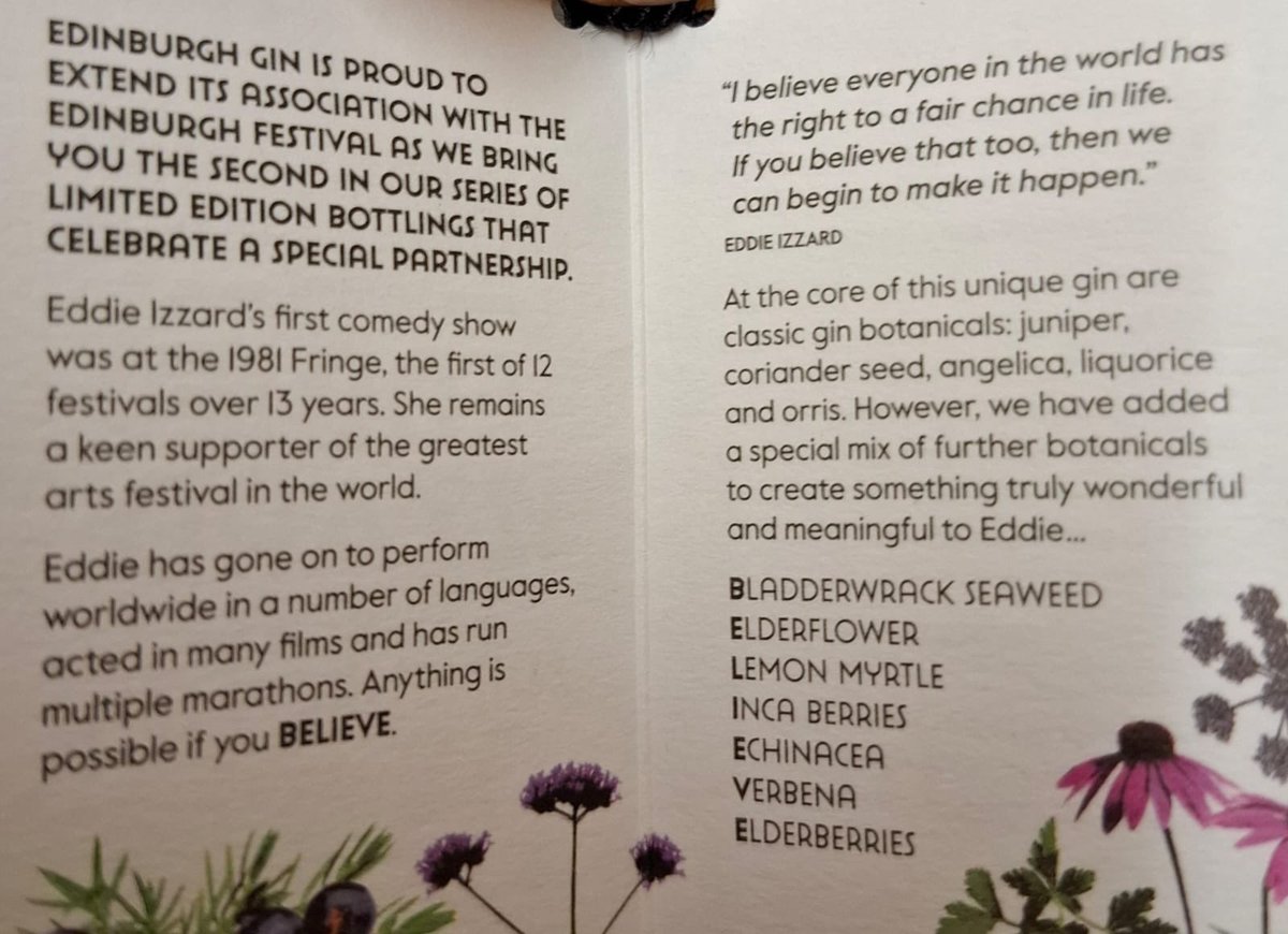 Let the weekend be-gin! 🎊

The Scottish musical Edinburgh Days &amp; Edinburgh Gin make the perfect union thanks to Eddie Izzard🤩

Come along to <a href="/edfringe/">Edinburgh Festival Fringe</a> venue 412 St Bride’s to enjoy our show &amp; sample a taste of the Festival special gin designed to make you BELIEVE like Eddie😍