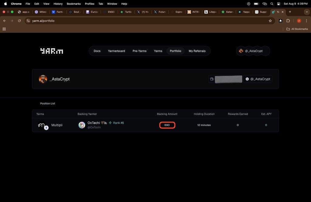 ๐๐๐๐ ๐งโ๐พ (@_astacrypt) on Twitter photo always wanted to supply at least $1k on <a href="/multiplifi/">Multipli.fi</a>..
if i did, iโd only get ORBsโฆ
but on <a href="/Yarm_AI/">Yarm</a>, i get:
- ORBs,
- MITO,
- yield on my USDC deposits (from BTC contango, RWA yield, etc)
- yarm possible rewards.
btw, backed <a href="/OxTochi/">OxTรธchi ๐ฆ๐</a> with my lil $690 depositโฆ always wanted to supply at least $1k on <a href="/multiplifi/">Multipli.fi</a>..
if i did, iโd only get ORBsโฆ
but on <a href="/Yarm_AI/">Yarm</a>, i get:
- ORBs,
- MITO,
- yield on my USDC deposits (from BTC contango, RWA yield, etc)
- yarm possible rewards.
btw, backed <a href="/OxTochi/">OxTรธchi ๐ฆ๐</a> with my lil $690 depositโฆ