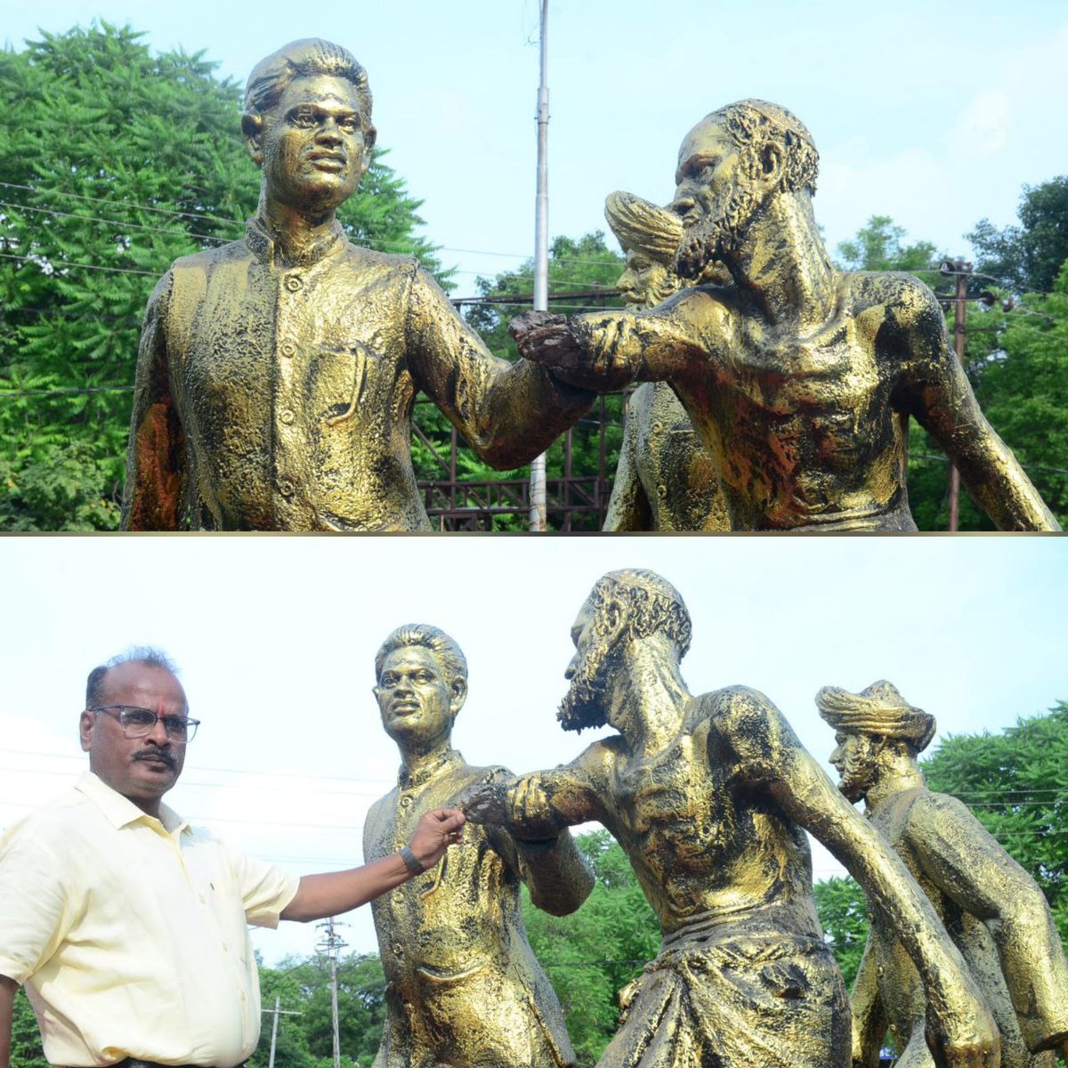 #झाँसी में रेलवे स्टेशन के नजदीक दांडी मार्च सत्याग्रह यात्रा के #नमक_सत्याग्रहियों की 30 साल पुरानी प्रतिमा को असमाजिक तत्वों द्वारा स्वतंत्रता दिवस के पहले क्षतिग्रस्त कर दिया गया, मेरे द्वारा घटना स्थल पहुँचकर धरना प्रदर्शन कर विरोध दर्ज किया और रेलवे के अधिकारियों को शिकायती