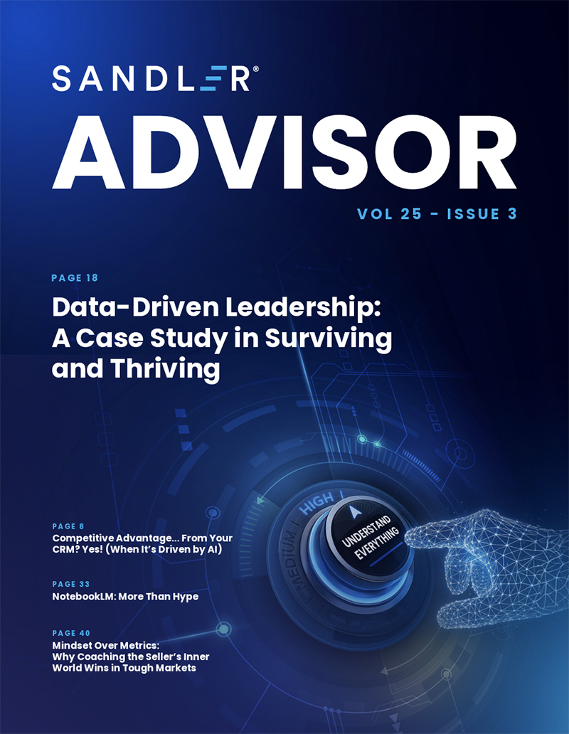Hot of the presses - the latest Sandler Advisor.My article talks about gaining competitive advantage from your CRM.You can get your complimentary edition at: info.sandler.com/marketing-site…