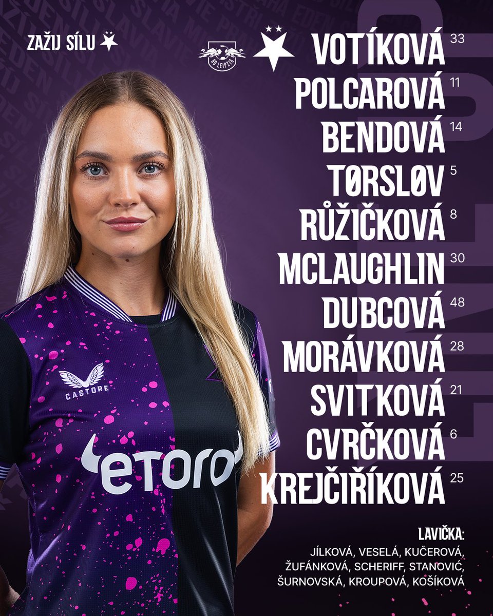 👥 Do generálky proti Lipsku nastoupí tato sestava 𝐗𝐈 🔥 #rblsks

🌳 Kamila Dubcová na desítce
🪄 Kateřina Svitková ve středu pole
🪽 Tamara Morávková na křídle
🏥 Ze zdravotních důvodů chybí Bartovičová, Szewieczková a Divišová