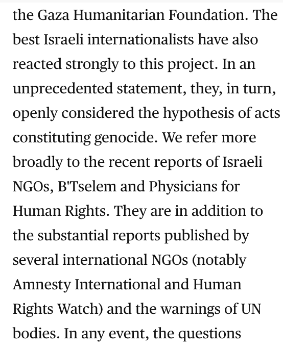 AdHaque110's tweet photo. France's leading international law scholars, 160 in all, agree on 8 points, all of them important.

Most dramatically:

"today, we agree at the very least that the genocidal intent of the Israeli government has crystallized" https://t.co/1J7JYRVouM