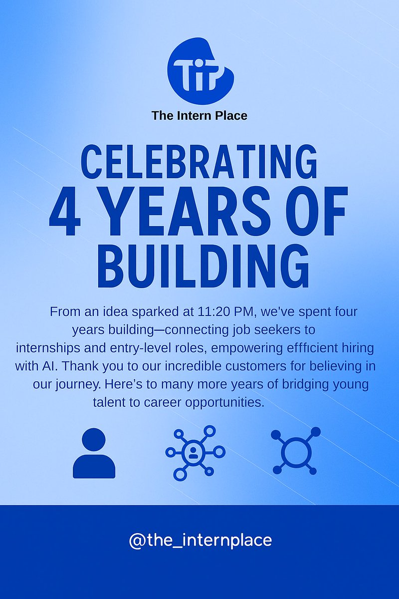 Ibukun Amosu π³π¬π¬π (@amosuibk) on Twitter photo π 4 Years Ago, at 11:20 PMβ¦
<a href="/theinternplace0/">The Intern Place</a> (TiP) was born.
Weβre still building - connecting job seekers to internships & entry-level roles, helping companies hire smarter with AI.
The journey is far from over. π
#4YearsBuilding #TheInternPlace #HRTech π 4 Years Ago, at 11:20 PMβ¦
<a href="/theinternplace0/">The Intern Place</a> (TiP) was born.
Weβre still building - connecting job seekers to internships & entry-level roles, helping companies hire smarter with AI.
The journey is far from over. π
#4YearsBuilding #TheInternPlace #HRTech
