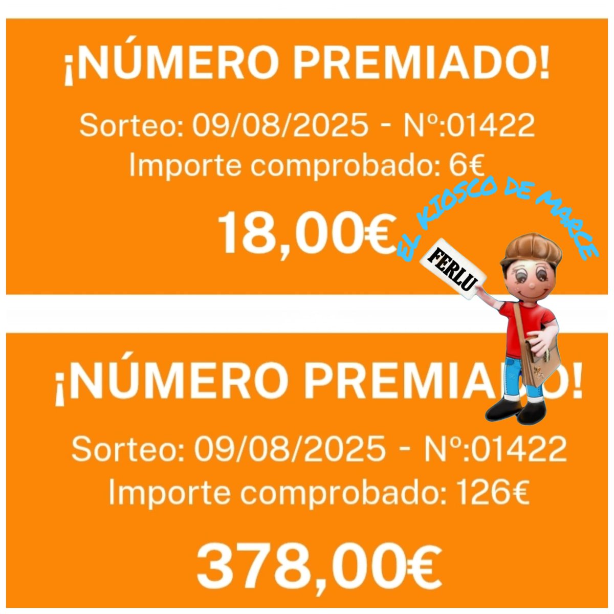 ElKioscodeMarce's tweet image. Tras 2 semanas sin dar premios, en está nuestro número 0️⃣1️⃣4️⃣2️⃣2️⃣ día 3 € al décimo 45 € en total el jueves y 18 € al décimo y 378 € en total del sábado de la @loterias_es 

Recordar cada jueves y sábado puedes jugar a este número y ya lo tenemos para Navidad