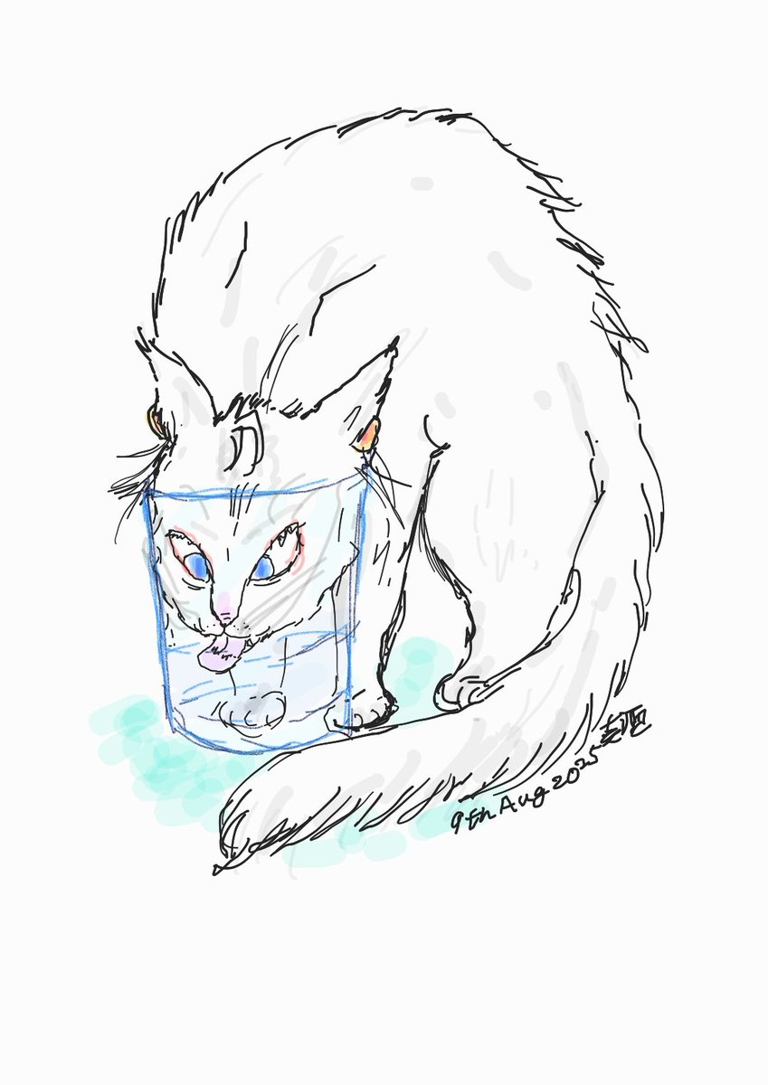 aknkNuma's tweet image. グラスの水を飲む #シロにゃん 🤍
シリーズ「忘れろ」
#SamsungNote 
#麦酒のらくがき
#執事犬猫化