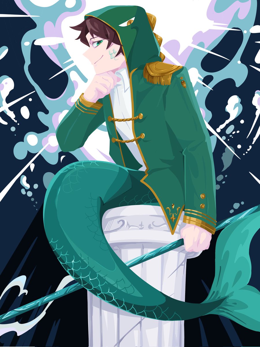 전에 그리려고 벼르던 인어왕자로 가져왔습니다 
(무테/노그라데이션/채색법 변경)