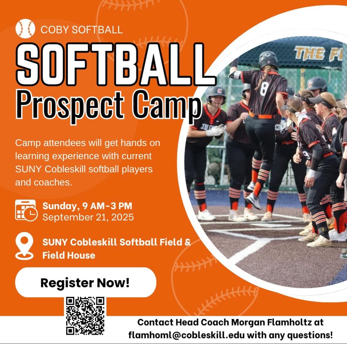 SUNY Cobleskill Softball (@cobleskillsb) on Twitter photo Join us for our Softball Prospect Camp next month September 21st! Players
⏰: Sunday, September 21st, 2025 from 9am-3pm
📍: Cobleskill Softball Field & Field House
fightingtigers.cobleskill.edu/registrations/…
We look forward to seeing you there!🐅💪🥎
#cobyathletics Join us for our Softball Prospect Camp next month September 21st! Players
⏰: Sunday, September 21st, 2025 from 9am-3pm
📍: Cobleskill Softball Field & Field House
fightingtigers.cobleskill.edu/registrations/…
We look forward to seeing you there!🐅💪🥎
#cobyathletics