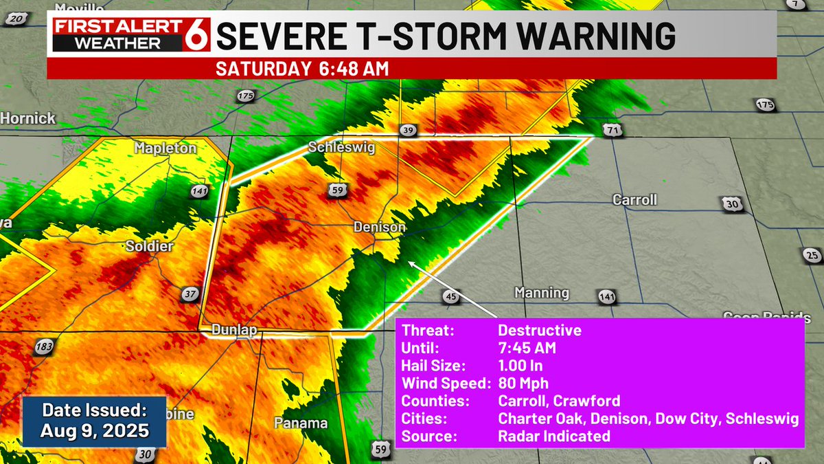 FIRST ALERT: A Severe Thunderstorm Warning is currently in effect for Crawford, Carroll until Aug 09 7:45AM. THIS IS A DESTRUCTIVE STORM, SEEK SHELTER IMMEDIATELY! Check First Alert 6 on air for more information.