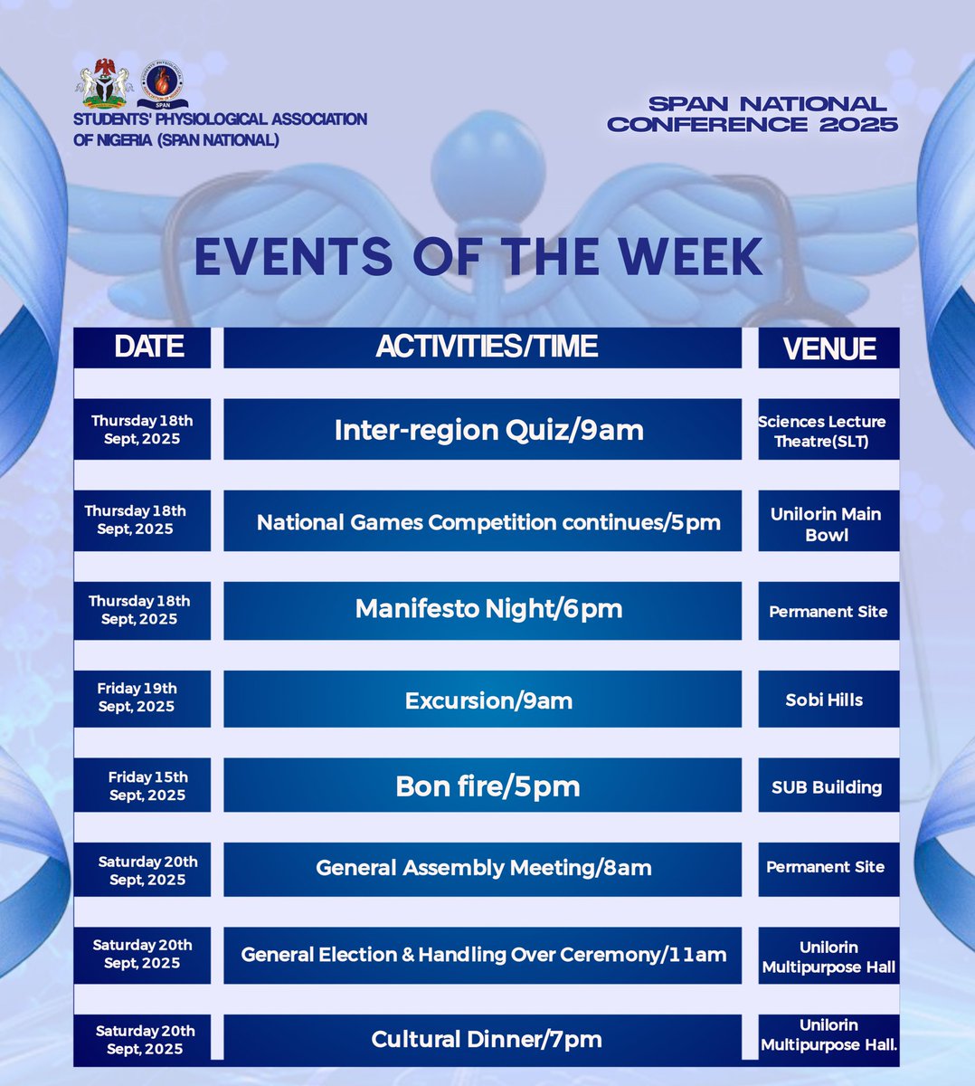 SpanNational's tweet photo. ๐ฅAttention SPANites! ๐คญ Only 36 days to go until our National Conference! ๐ Join us at Unilorin from Sept 14-21 for keynote speakers, workshops, excursions & more! ๐ฅ Register now: https://t.co/m3x9KyfxMv #SPAN2025 #NationalConference https://t.co/TrQgKtU3oM