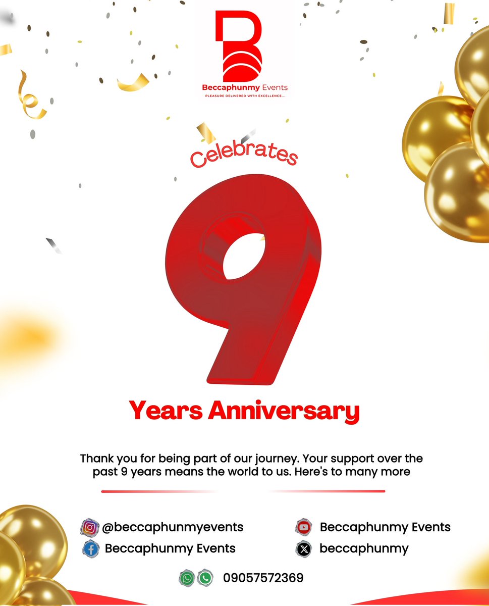 beccaphunmy's tweet photo. Beccaphunmy Events is 9💃🏽
Here’s to many more years of pleasure delivered with excellence. 

#August9 #9yearsandstillcounting #beccaphunmyeventsanniversary #beccaphunmyevents #yourpreferredeventproducer #lagospartyplanner #eventplannerinnigeria #pleasuredeliveredwithexcellence https://t.co/qj5sMASoox