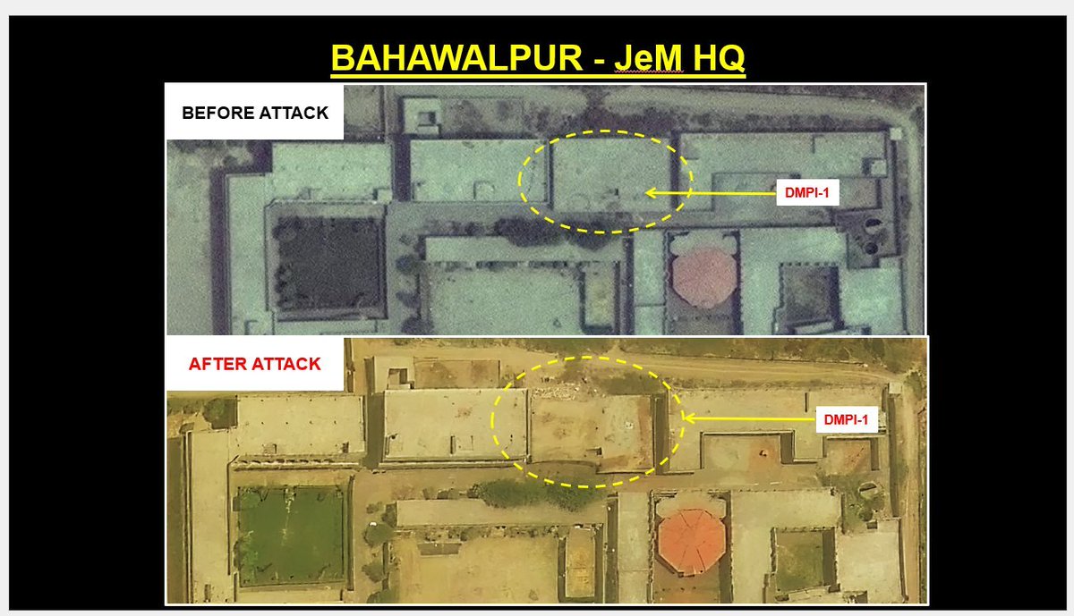 आज, कर्नाटक के बेंगलुरु में, वायु सेना प्रमुख, एयर चीफ मार्शल एपी सिंह ने #OperationSindoor पर विस्तार से बात की।

बहावलपुर - जैश-ए-मोहम्मद मुख्यालय पर पहले और बाद की तस्वीरें भारतीय वायुसेना द्वारा किए गए नुकसान को दर्शाती हैं।

(तस्वीरें सोर्स: भारतीय वायु सेना)