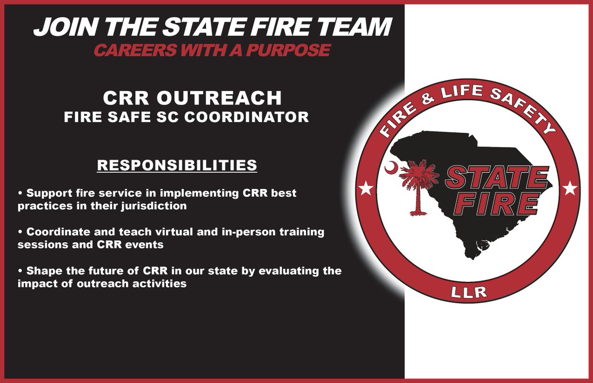 Looking for a purpose-driven career where you can take pride in something greater than yourself? Join the SC State Fire team and help us fulfill our mission: to be the focal point for service and support, to save lives and property. 

Apply today: governmentjobs.com/careers/sc/llr…